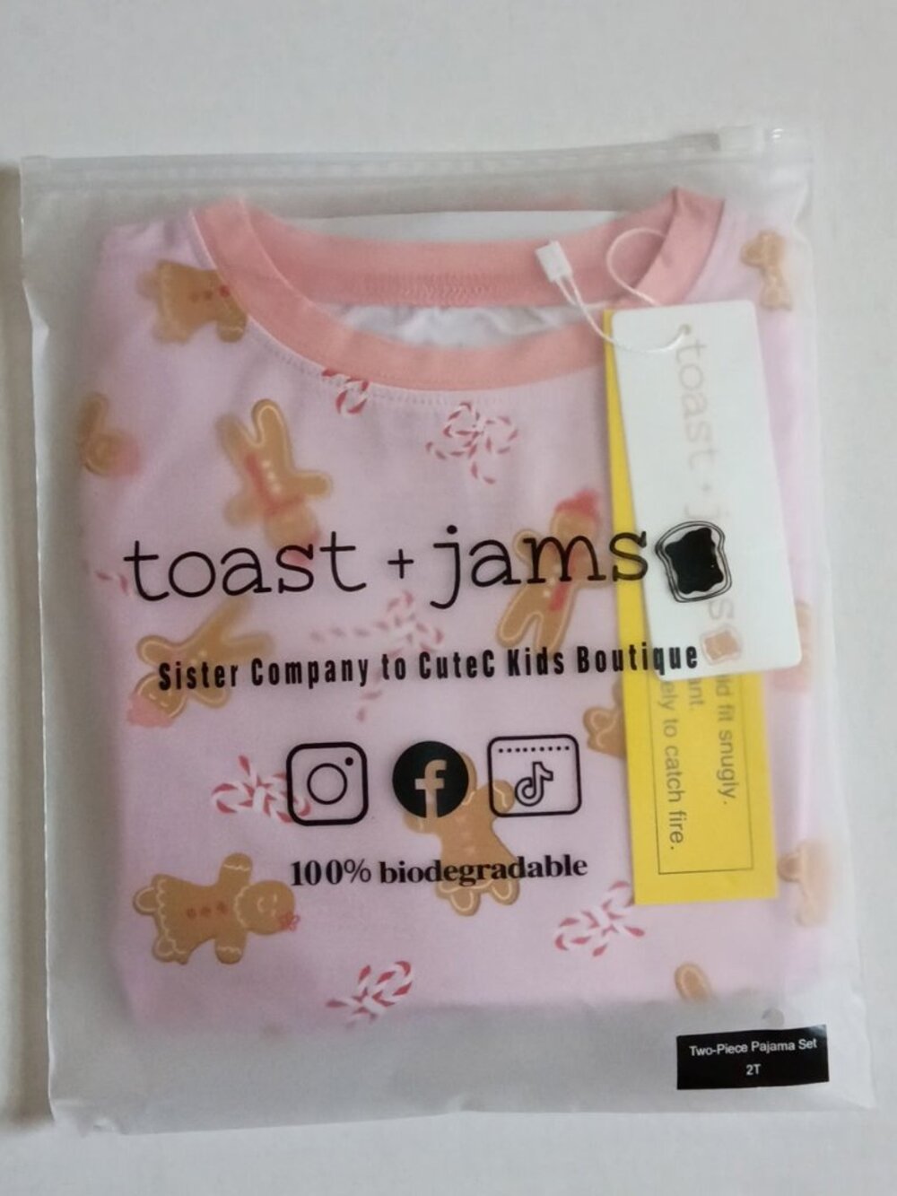 Toast + Jams Bamboo Pajamas 2T | Pink Gingerbread 2-Piece Set - Picture 5 of 5
